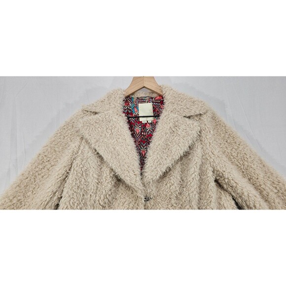 Anthropologie Elevenses Fira Sherpa Coat Shaggy Beige Fairy Grunge Boho Size M - Picture 6 of 16